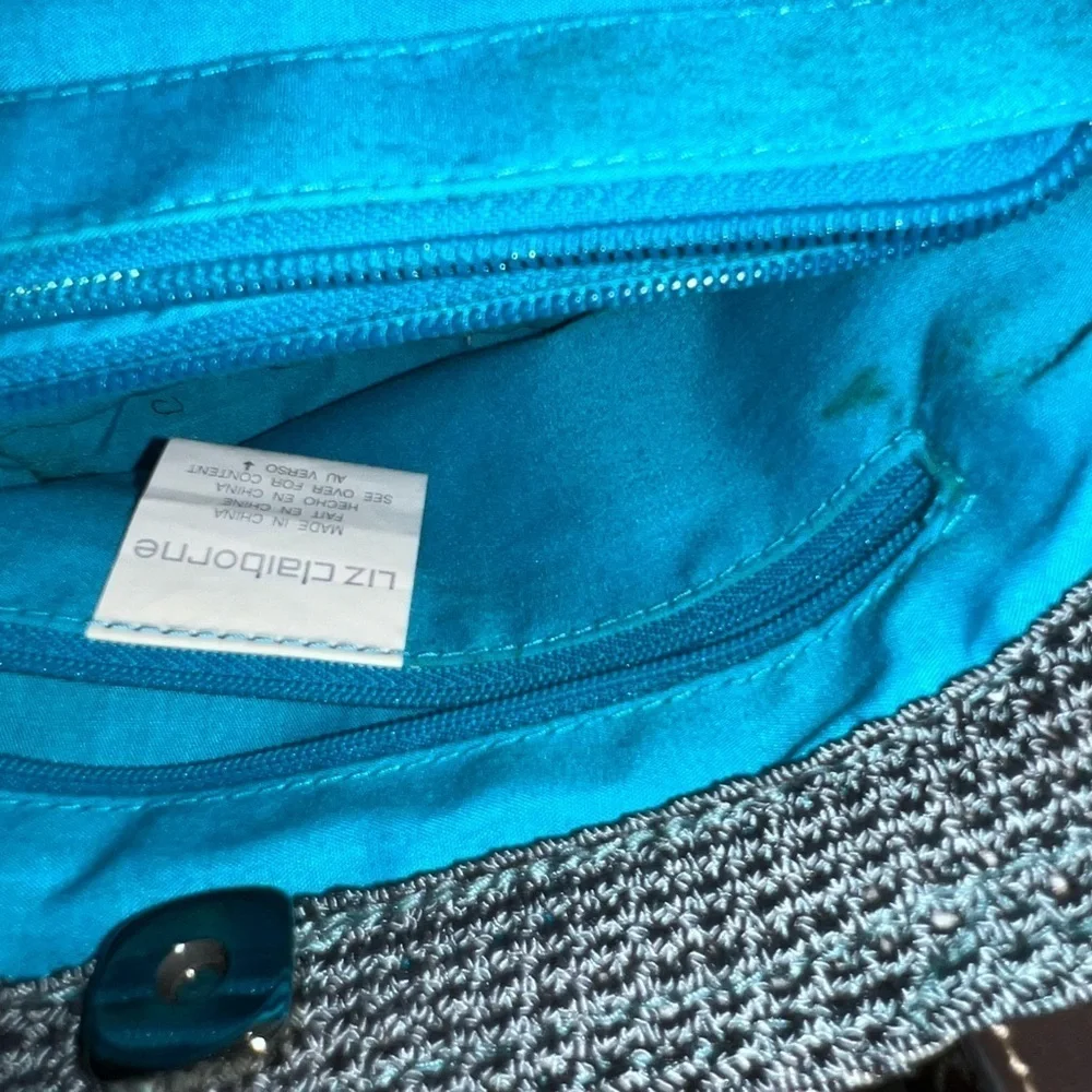 Liz Claiborne Woven Purse.  Bluish Green color.  Has thick plastic handles.